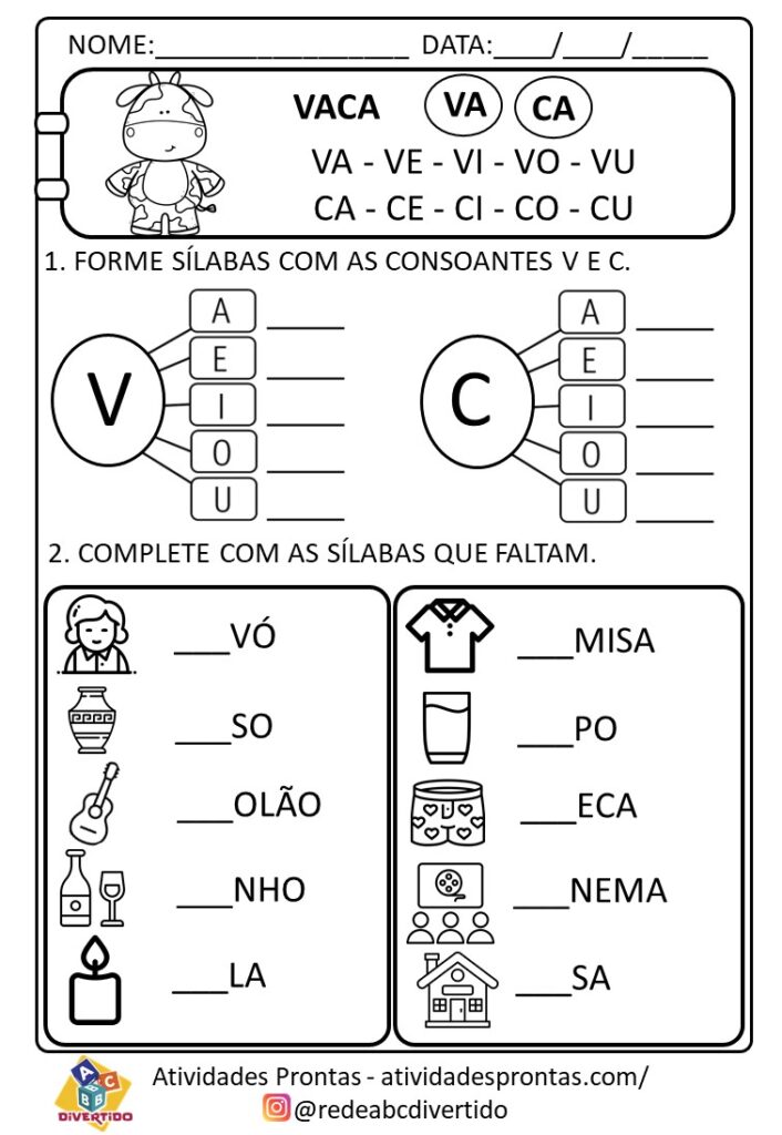 Atividades de alfabetização Parlenda Vaca Amarela