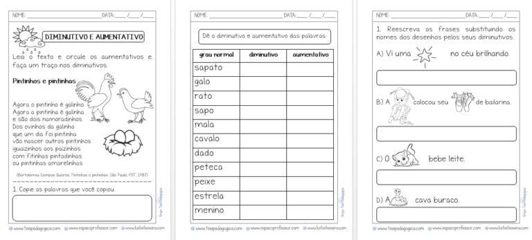 Atividade de Português 2º ano: Diminutivo e Aumentativo com frases enigmáticas
