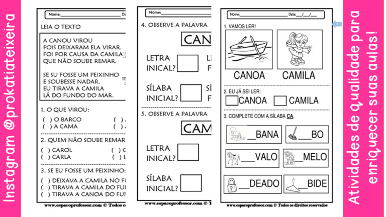 Atividades de Alfabetização com o texto A Canoa.