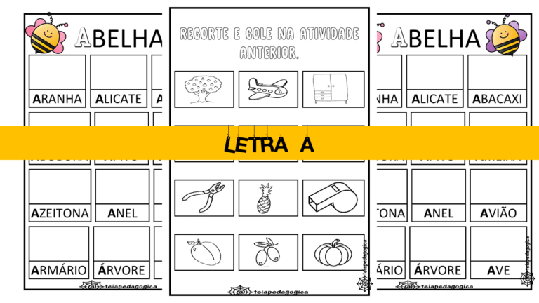 Atividade letra A recorte e cole: Alfabetização letra A