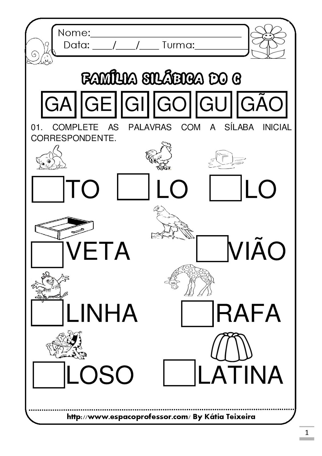 Atividades Sílaba Inicial Letras B, C, D, F, G - Para Imprimir