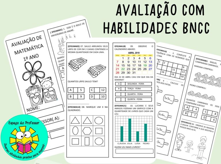 Avaliação de matemática 1º ano com habilidades BNCC