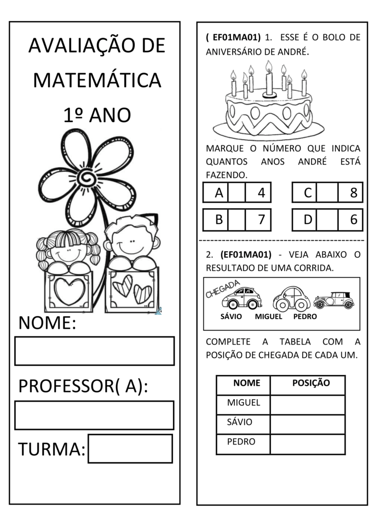 Avaliação De Matemática 1º Ano Com Habilidades BNCC