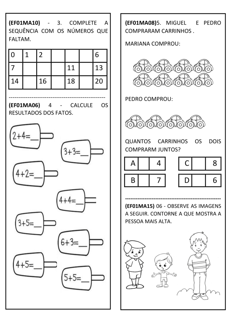 Avaliação De Matemática 1º Ano Com Habilidades BNCC