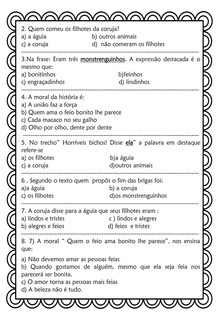 Leitura e interpretação texto 4º ano A coruja e a águia