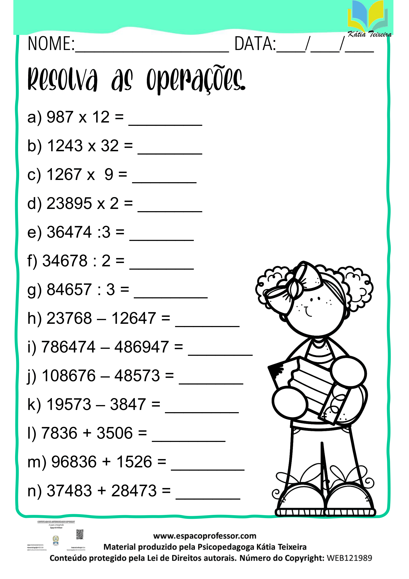 Atividades De Matemática 5º Ano: Quatro Operações E Situações Problema