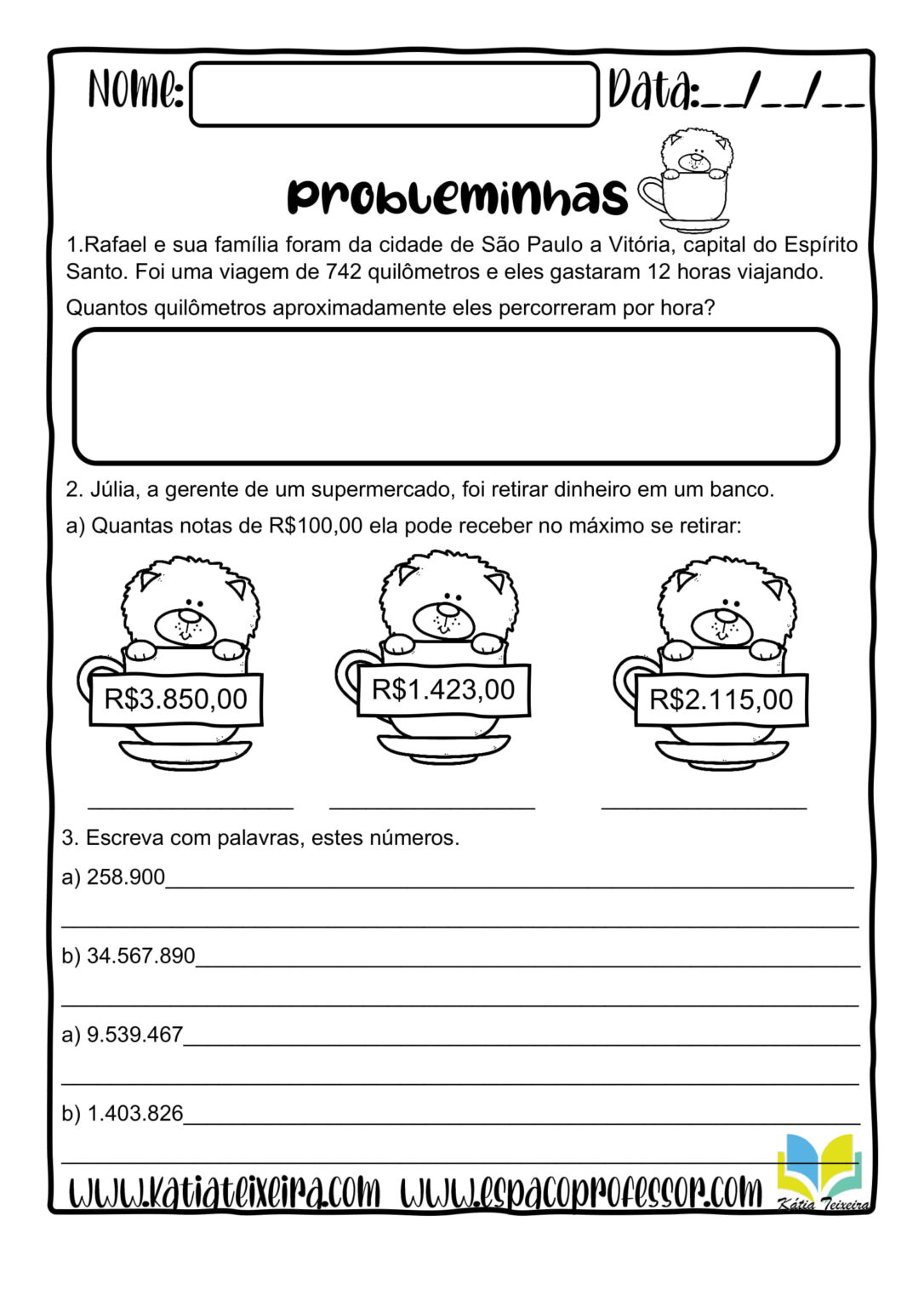 Atividades De Matemática 5º Ano Problemas E Escrita Literal