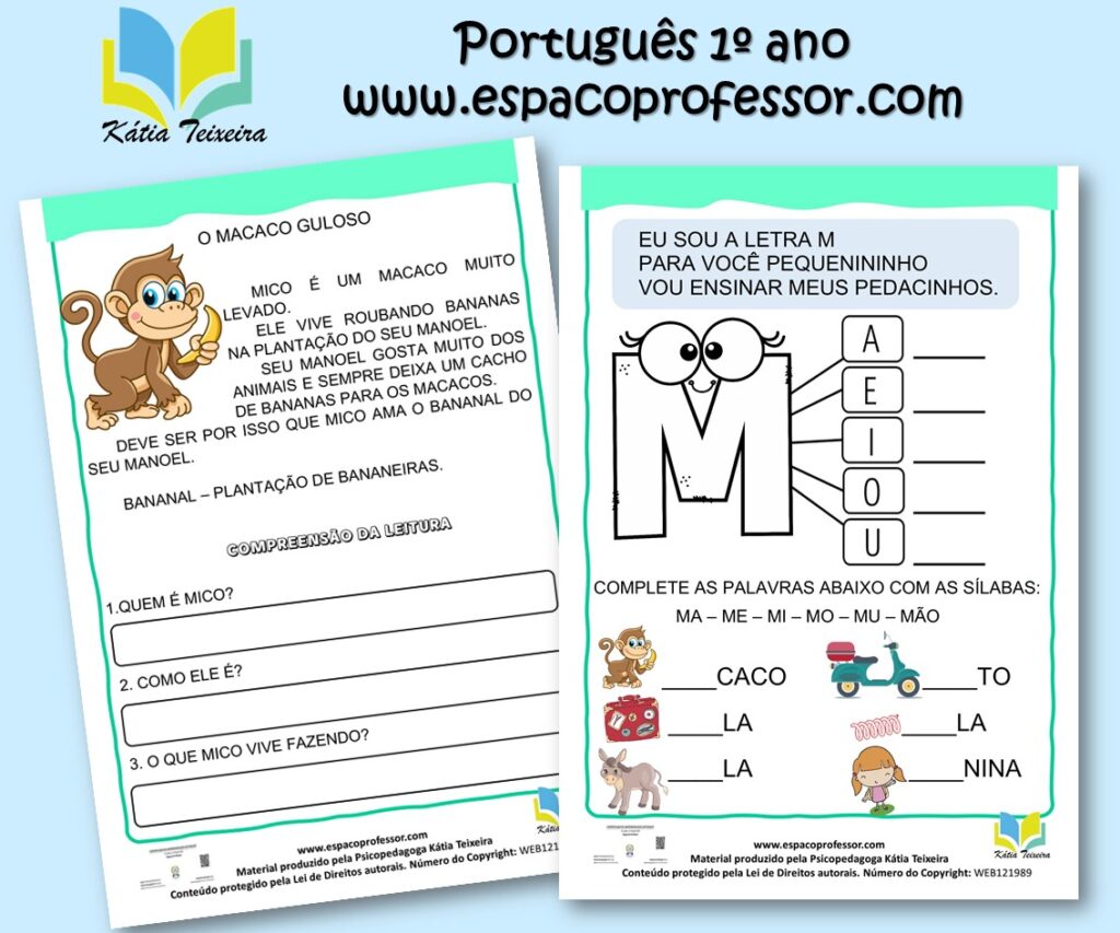 Atividades de português 1º ano-interpretação de texto letra M