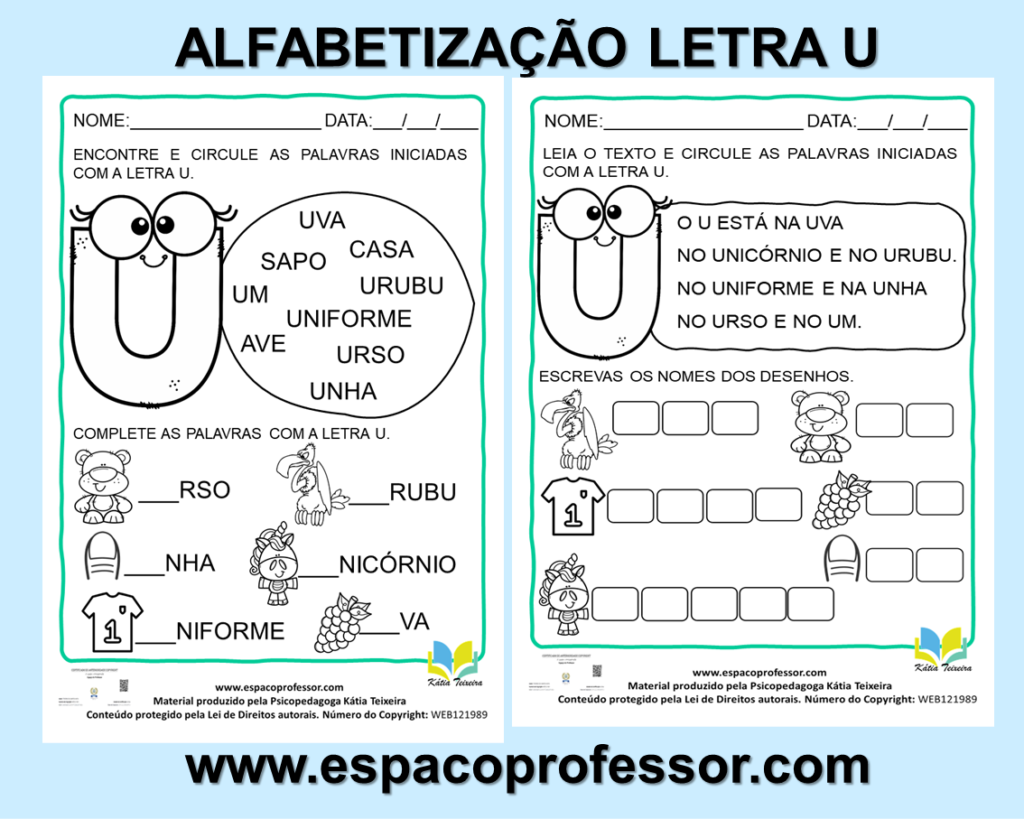 Atividades 1ºano- alfabetização letra U