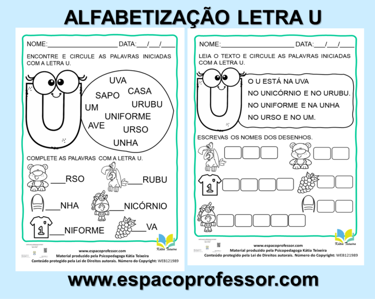 Atividades 1ºano- alfabetização letra U