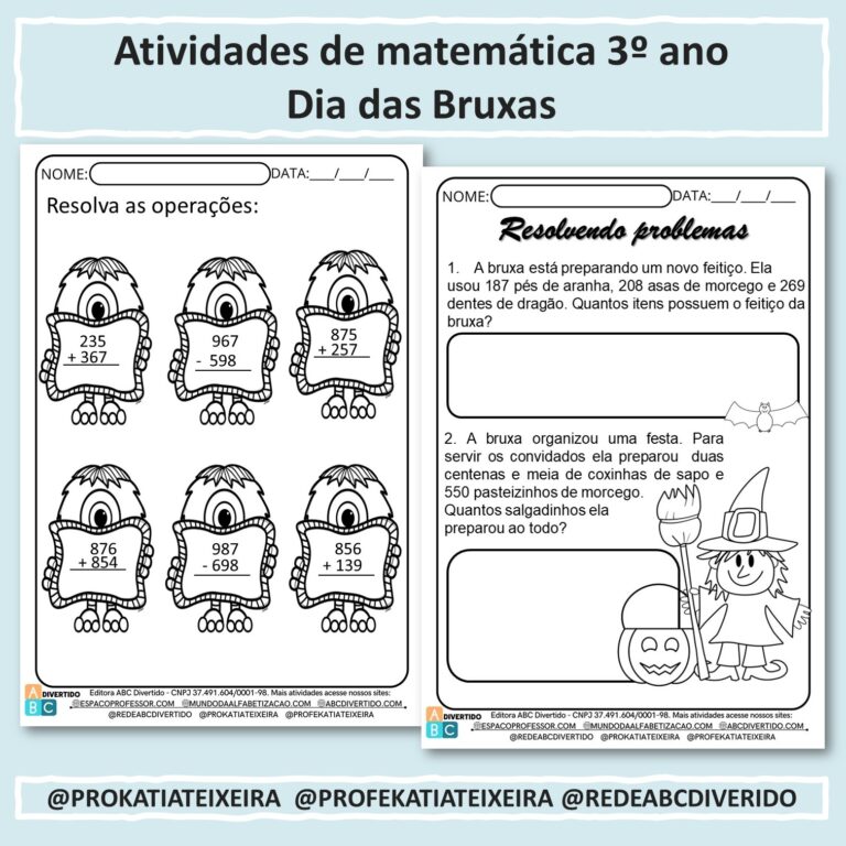 Atividades de matemática 3º ano Dia das Bruxas