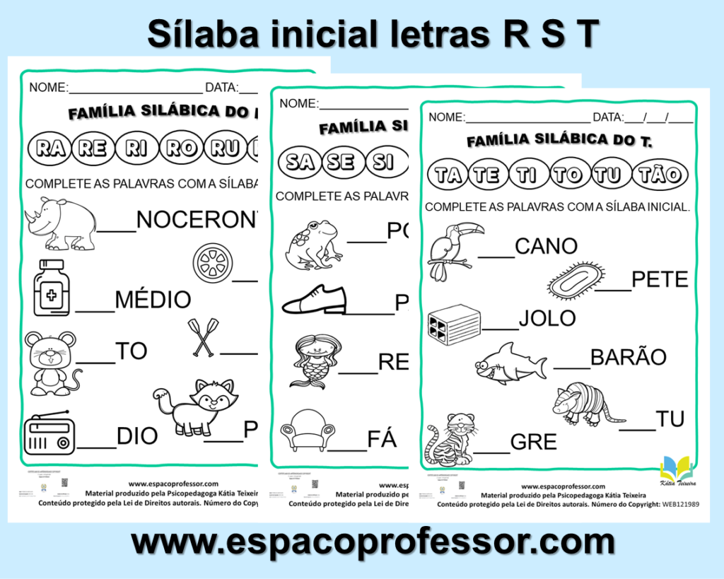 Atividades de alfabetização: sílaba inicial letra R S T