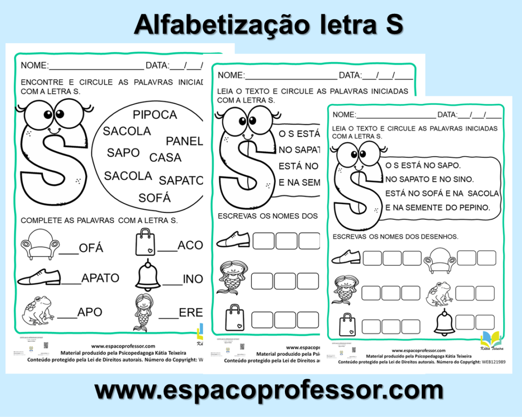 Atividade de português 1º ano: alfabetização letra S