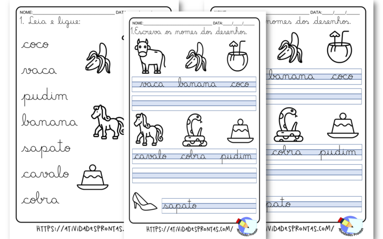 Atividades para alfabetização letra cursiva, leitura e escrita de palavras