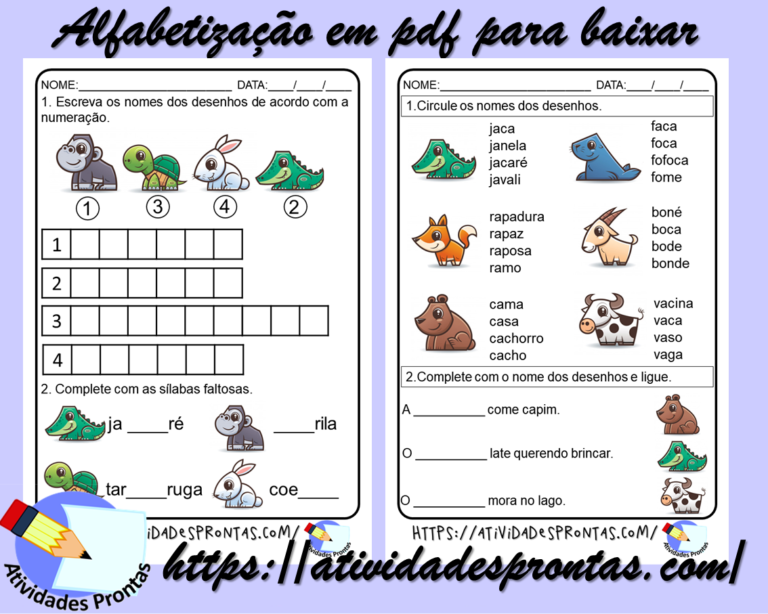 Atividades de alfabetização 1º ano pdf tema animais