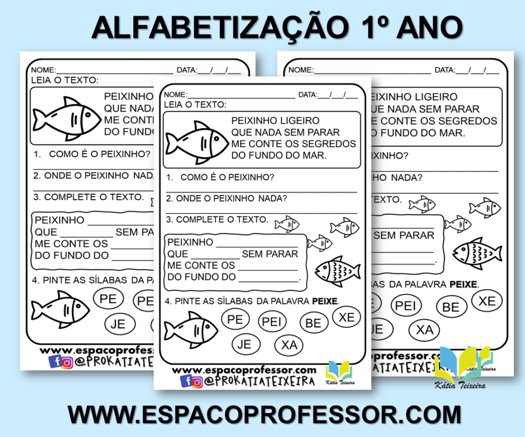 Atividade de alfabetização 1º ano Peixinho ligeiro - atividade de português