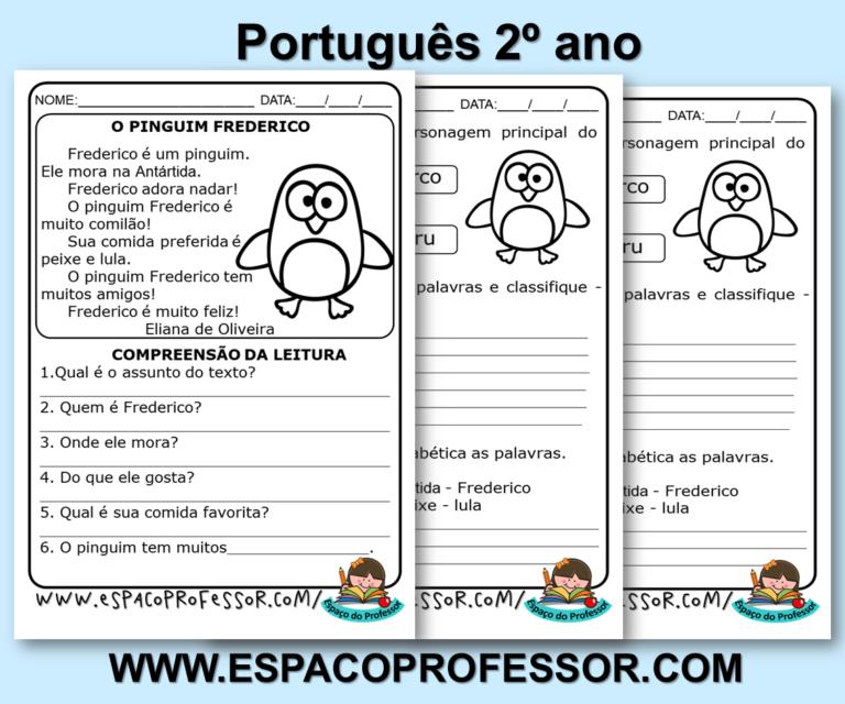 Atividades de alfabetização 2º ano para imprimir texto O Pinguim Frederico