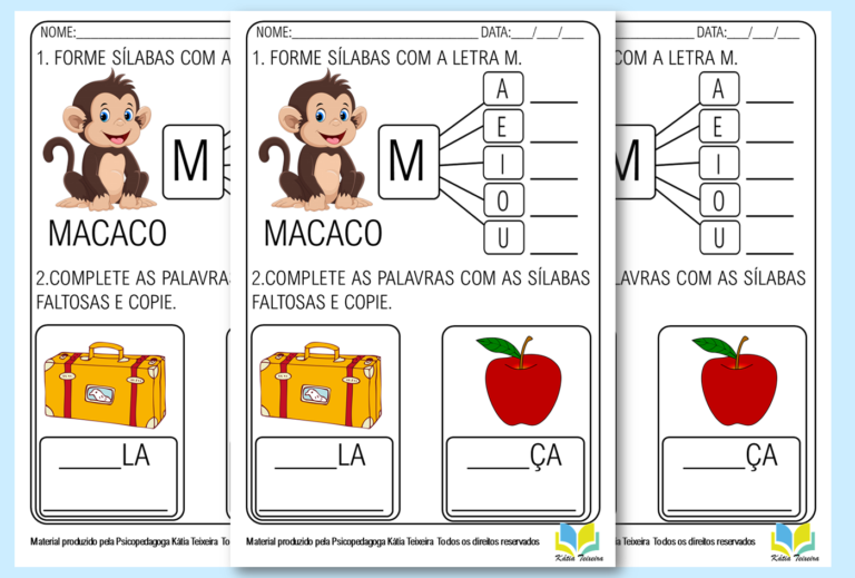 Atividade de alfabetização para imprimir – letra M em PDF