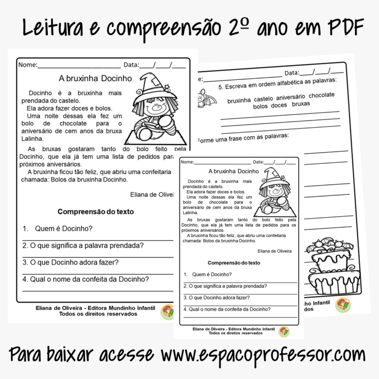 Atividades de alfabetização 2º ano com pequeno texto em PDF