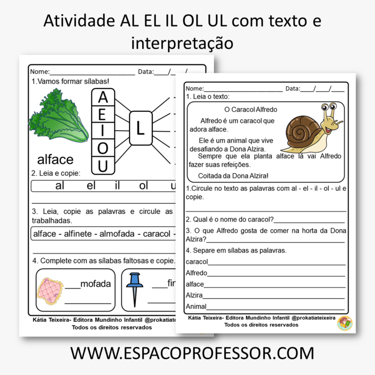 2 Atividade AL EL IL OL UL com texto e interpretação