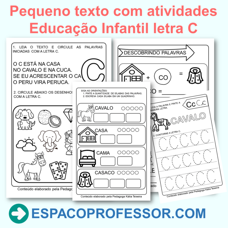 Pequeno texto com atividades Educação Infantil letra C