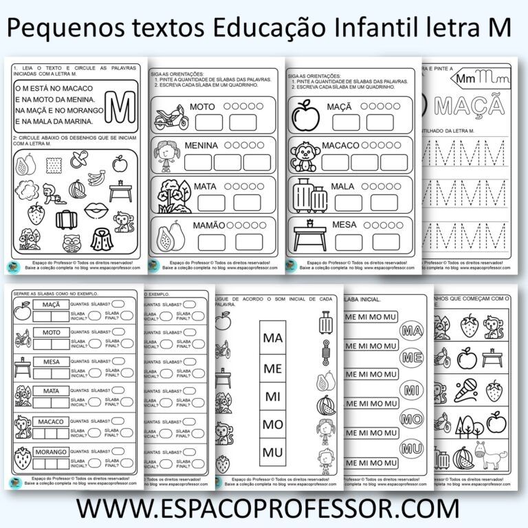 Atividades para educação infantil com pequeno texto letra M