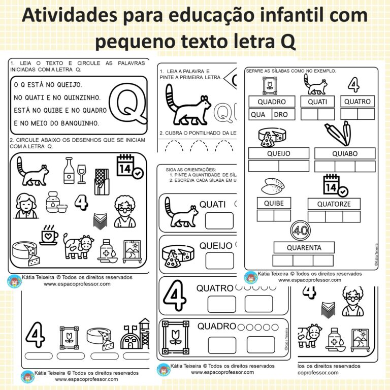 Atividades para educação infantil com pequeno texto letra Q