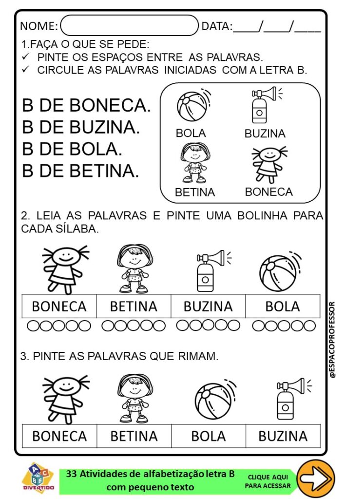 04 Atividades De Alfabetização Para Trabalhar A Letra B