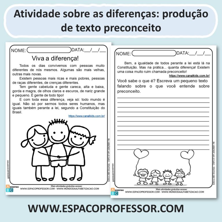 Atividade sobre as diferenças: produção de texto preconceito