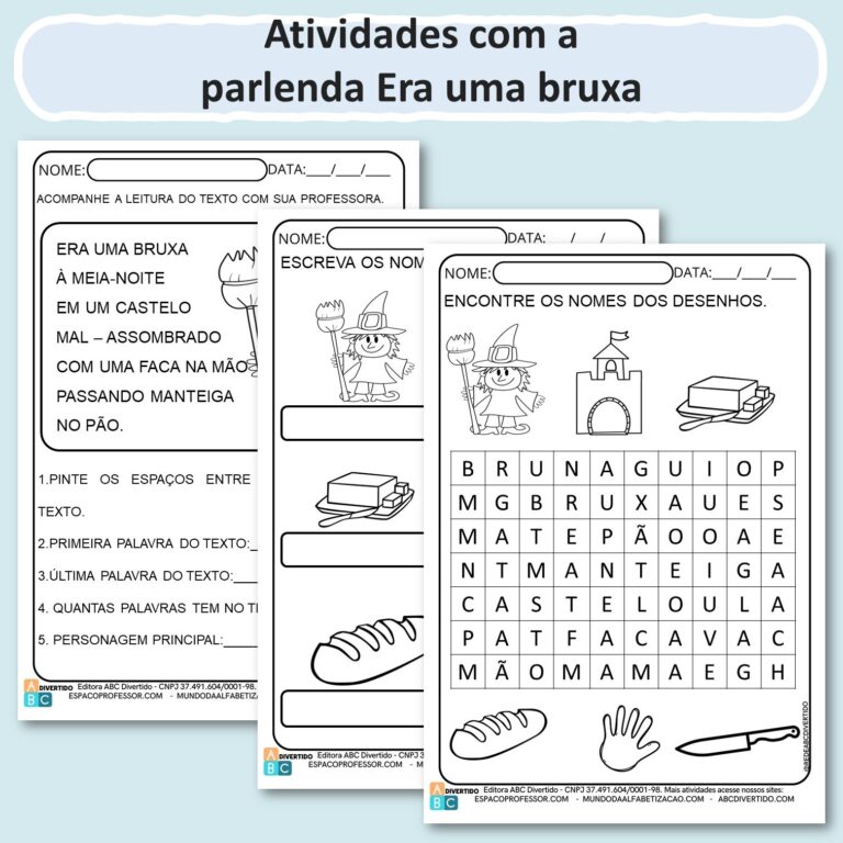 Atividades de Alfabetização: Parlenda Era uma Bruxa