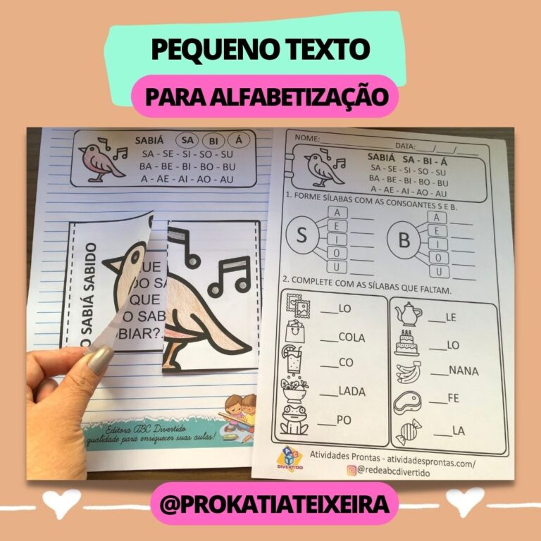 Atividades para alfabetização com pequenos textos Sabiá Sabido