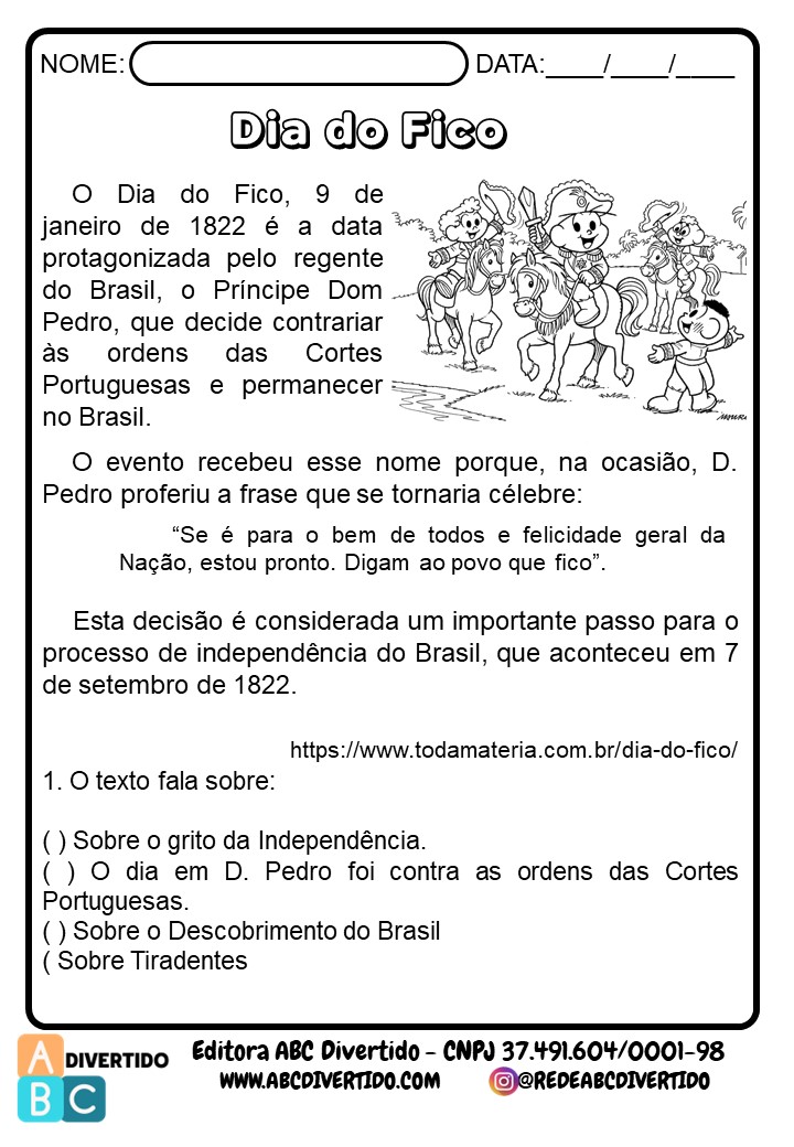 Atividades Sobre A Independência Do Brasil 5º Ano