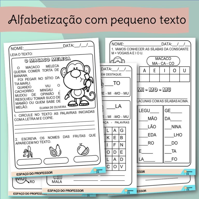 Atividades de Alfabetização com Pequeno Texto em letra M