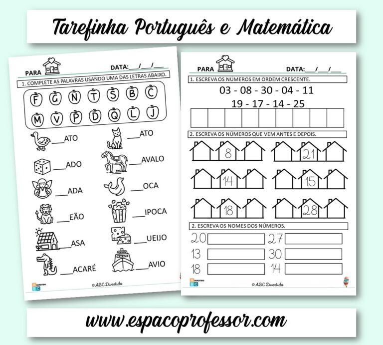 Tarefinha de Matemática e Português Alfabetização PDF